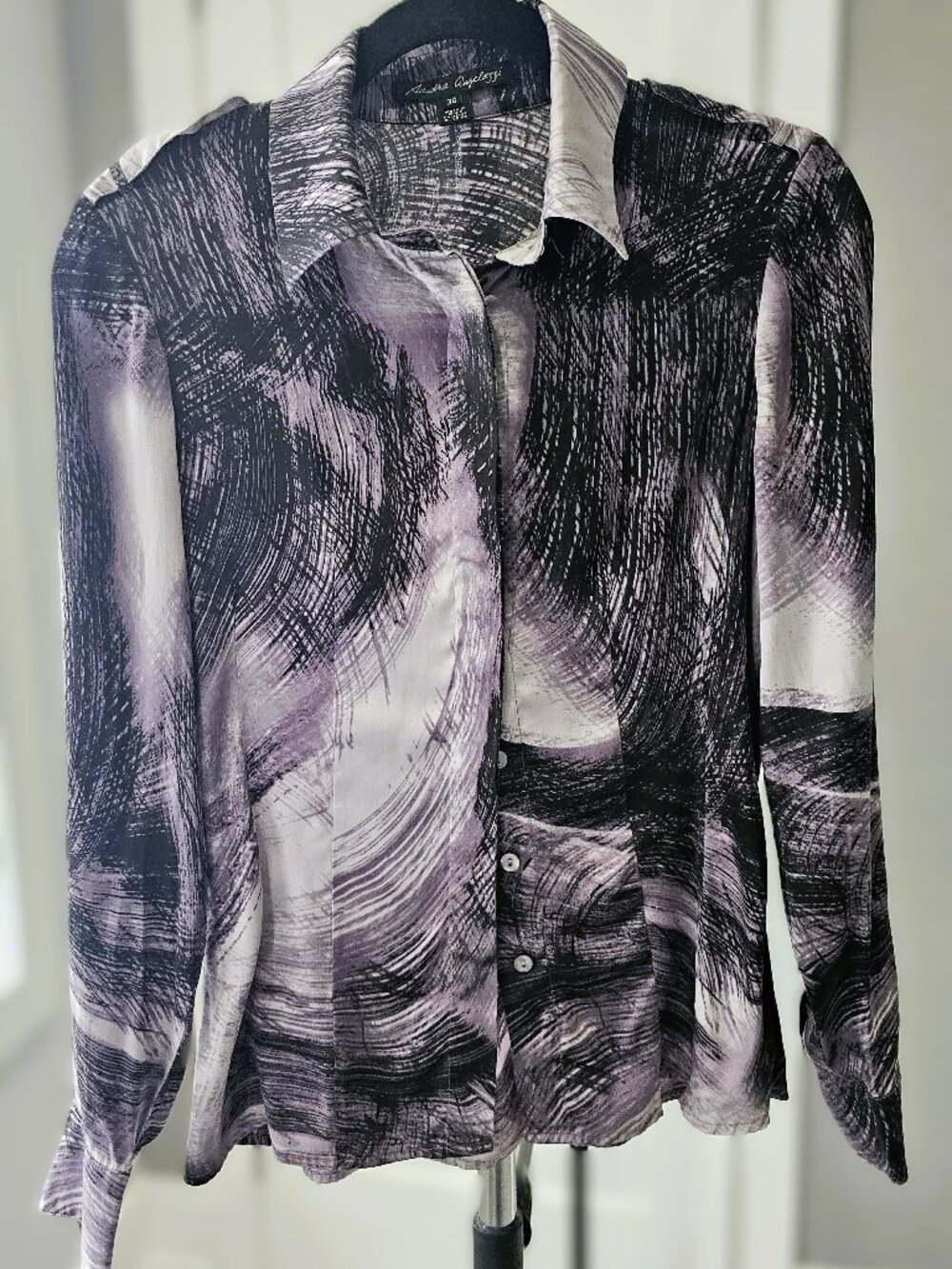 Sandra Angelozzi Silk Blouse – Abstract Print – Size 34 (XS/S)